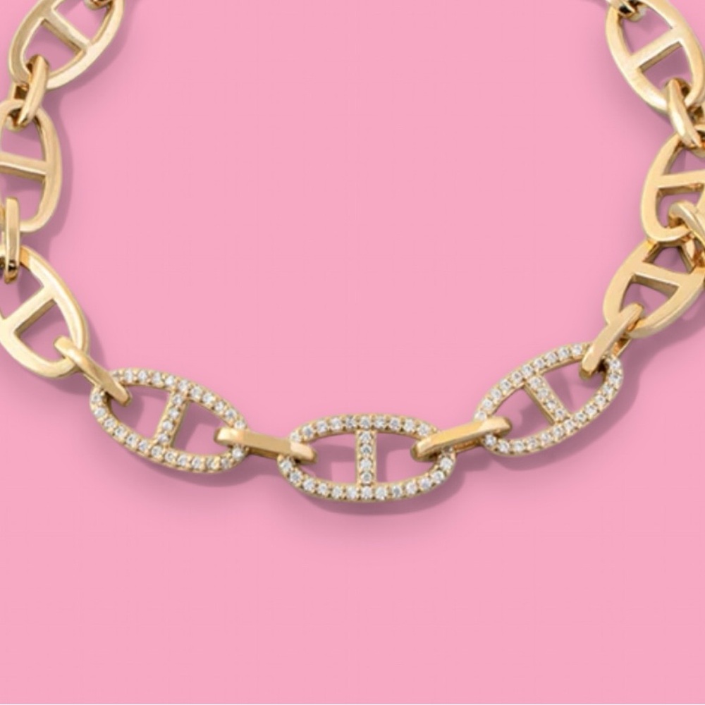Wanderlust ~New Gold Anchor Link Bracelet w/ pave and extension